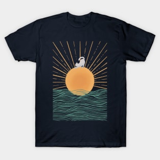 Yoga Cat on Sunrise ocean wave II T-Shirt